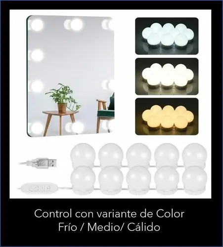 Kit 10 Focos Lamparas Luz Led Espejo Usb Maquillaje Camarin