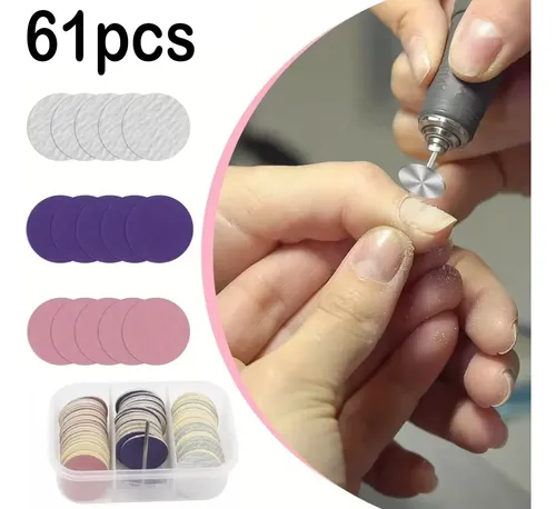 Discos De Lija 61 Piezas Con Fresa Para Uñas Y Pie Multicolor (purple, Pink, Beige/white)