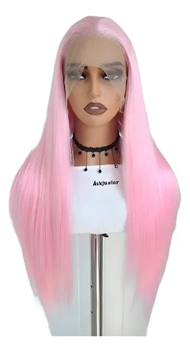 Peluca Lace Front Adiolacba Premium Símil Natural 70 Cm Tamaño De La Base Regulable Tono Rosa Glam