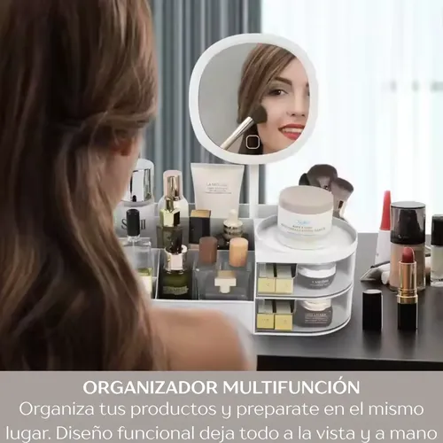 Organizador De Maquillaje Espejo Skincare Brochas Accesorios