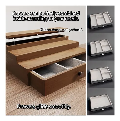 Organizador De Perfumes Pinowood 3 Estantes Cajón Oculto 01 Marrón Claro