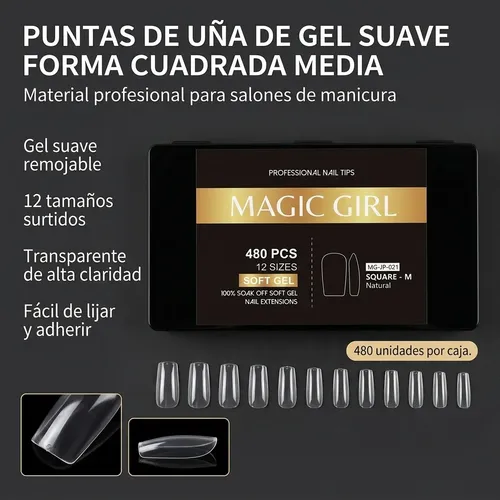 Tips Cuadrado Natural Para Manicura Profesional 480pcs