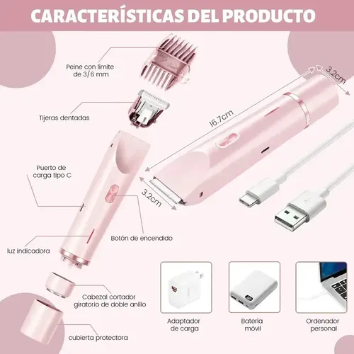 Depiladora Eléctrica Recargable 2 En 1 Para Mujeres Y Bikini