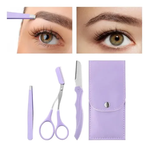 Kit X3 Cejas Perfilador Tijera Pinzas + Estuche / Facial