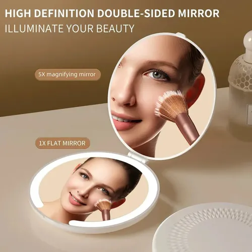 Espejo Led Portátil Plegable Con Tapa Para Viaje Y Maquillaj