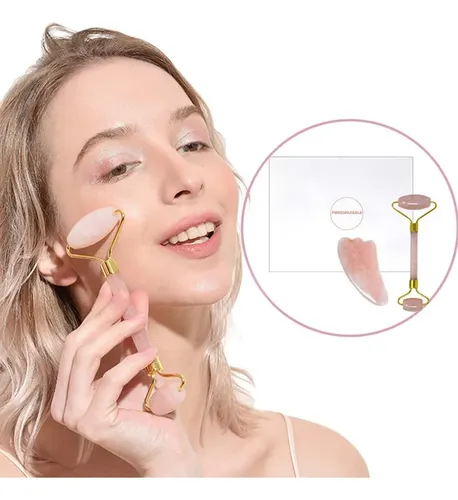 Rodillo Doble Jade Rosa Masaje Facial Cuello Antiedad