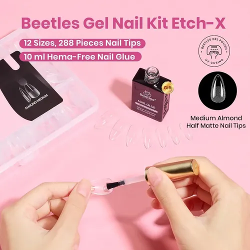 Gel Beetles Kit De Uñas Etch-x Almond Mediano 288pzas