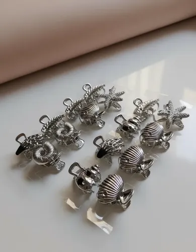 Set X12 Mini Broches Marinos Pelo Metálicos Plateados