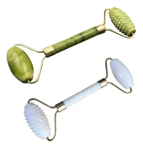 Rodillo Doble Jade Verde Masaje Facial Y Cuello