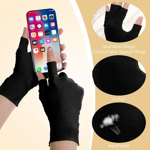 Guantes Negros Sin Dedos Algodón Hidratantes Para Manos Sec