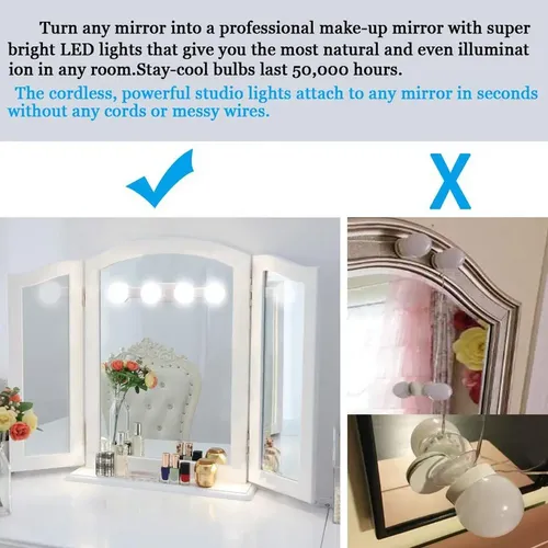 = Lámpara De Maquillaje Con Ventosa Y Espejo 4led, + G