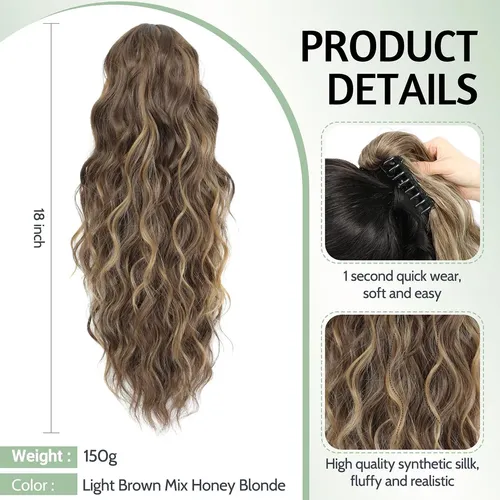Extensión De Coleta Con Clip De 18 Cm, Cabello Multicapas