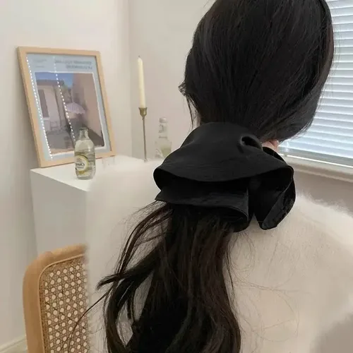 Elegantes Anillos De Satén Para El Pelo Negros Grandes, Anil