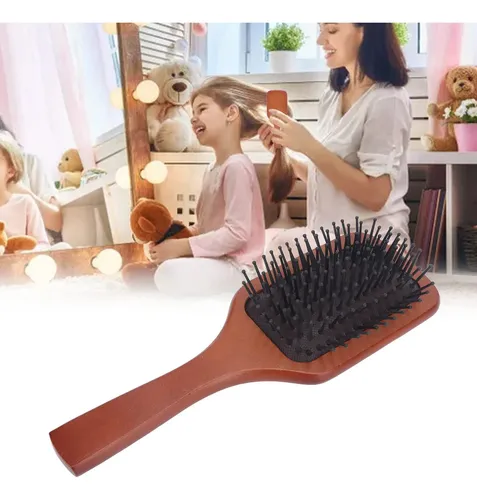 Cepillo De Pelo Tipo Paleta, Mango De Madera, Fácil De Desen Brown With Black Bristles