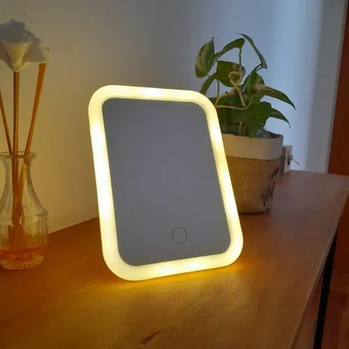 Espejo Cuadrado Led Maquillaje 3 Tonos De Luz