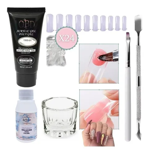 Kit Para Polygel 30ml Pincel Solucion Capsula Dual Dappen