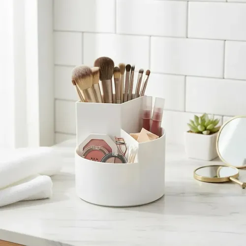 Organizador Maquillaje Portacosméticos Giratorio Multiuso Blanco