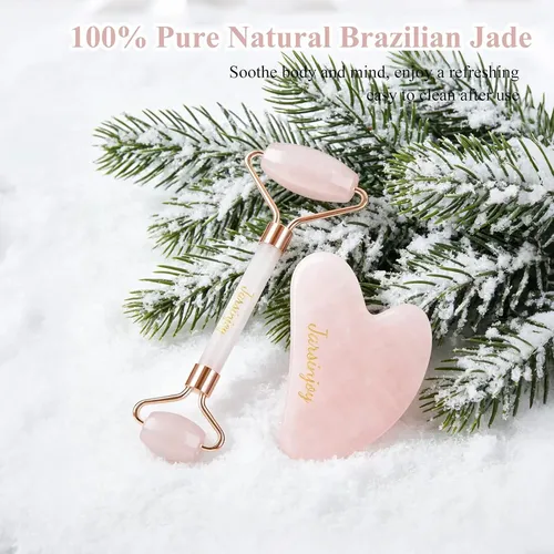 Set Gua Sha Verde Y Rodillo Cuarzo Rosa Antichoque