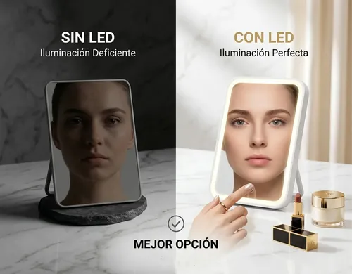 Espejo Maquillaje Con Luz Led Tactil 3 Tonos Ajustable Usb
