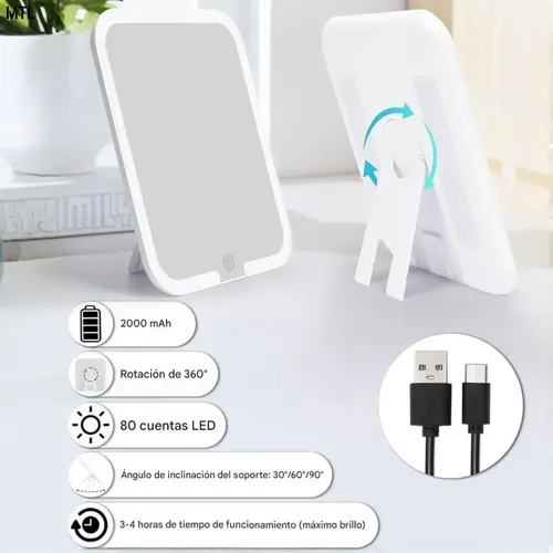 Organizador Mtl Portátil Luz Led Espejo Accesorios Pu Viajes