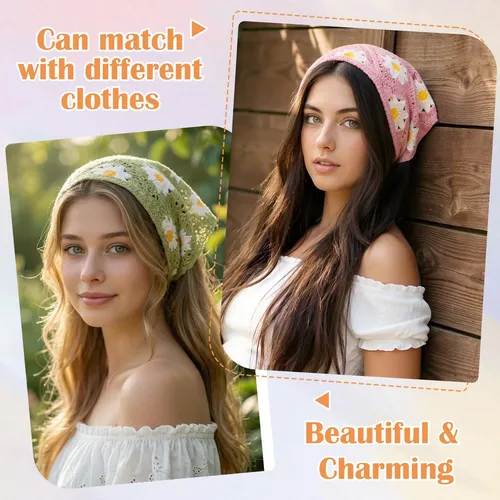 Bandana De Ganchillo Con Flores, Margaritas Y Lazo I