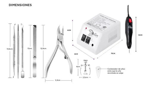 Kit manicura pedicura Gadnic Acero Inoxidable torno T20K 20000 RPM 12 W 220 V brocas ceramica 7 piezas