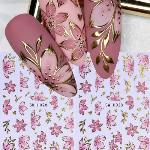 Adhesivos Uñas Sakura Dorado 3d Autoadhesivos