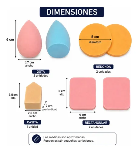 Set 7 Esponjas Maquillaje Base Corrector Polvo Reutilizable