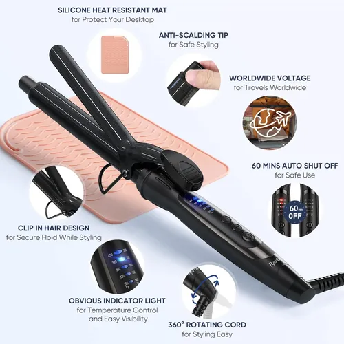 Plancha Rizadora Ryanboo 32mm 5 Temperaturas Negro – Uso Mu