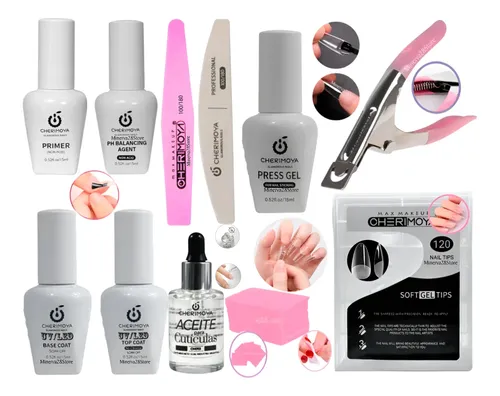 Kit Soft Gel, Tips Cherimoya, Press Gel, Ultrabond Base Coat
