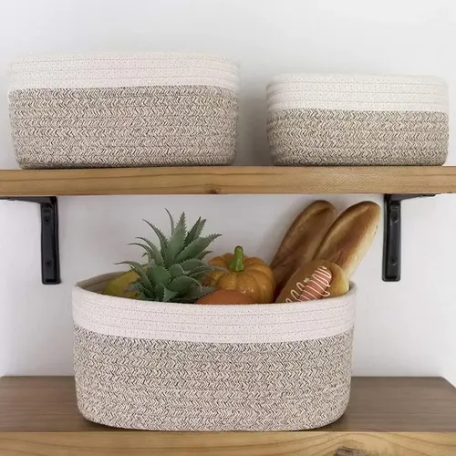 Cesta De Cuerda De Algodón, Cesta Decorativa 30cmx21cmx14cm