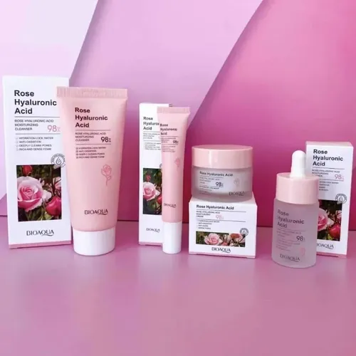 Kit Skincare Rutina Facial Completa Hialurónico Rosa Bioaqua
