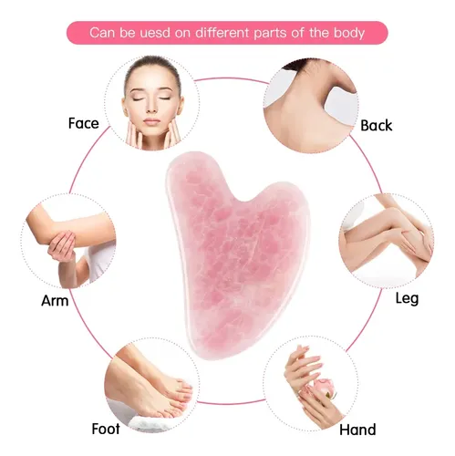 Rodillo Facial De Piedra Cuarzo Rosa, 5 Piezas