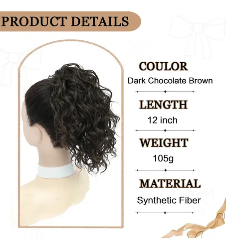 Extensiones De Cabello Rizado Para Coleta De 12 Pulgadas Con