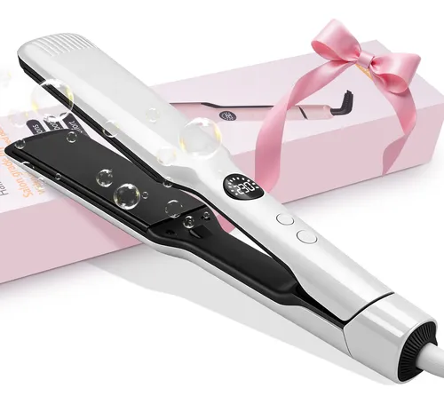 Plancha De Cabello Profesional 2 En 1 Alaciadora Ancha Lcd Blanco