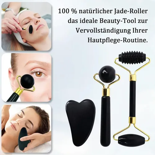 Rodillo Facial De Jade Negro Obsidiana Guasha Piedra Masaje