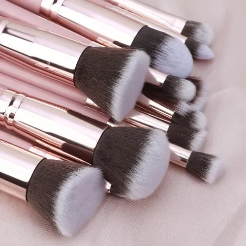 12pzs Juego De Brochas De Maquillaje Serie Oro Rosa
