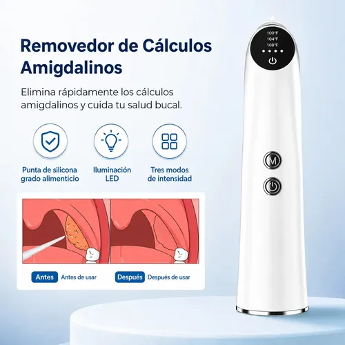 Removedor Aspirador De Caseum calculos Piedras En Las Amígdalas 3 Modos De Intensidad USB Recargable Luz LED Jeringa Espejo 3 Puntas