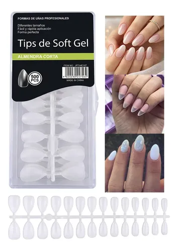 Uñas Postizas Soft Gel Almendra Corta Transparentes 500u