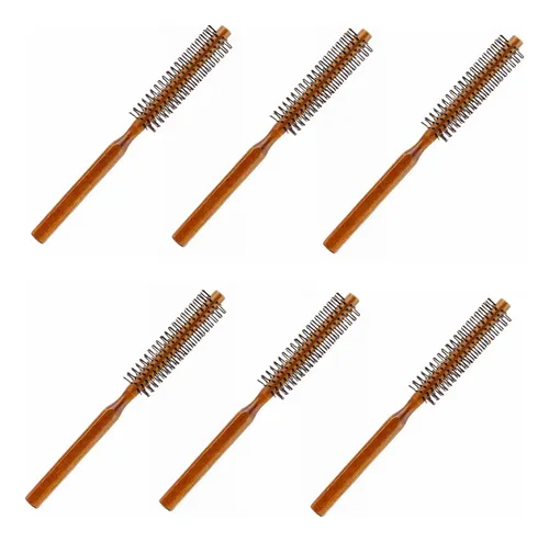6 × Mini Cepillo Redondo De Madera, Peine For El Cabello
