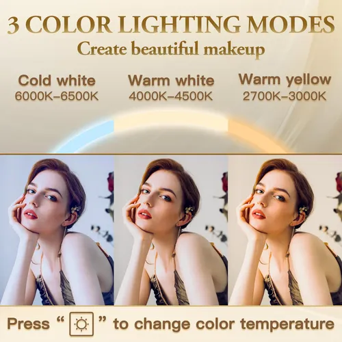 Espejo De Vanidad Rolove Con Luces Led 80x55cm Dorado