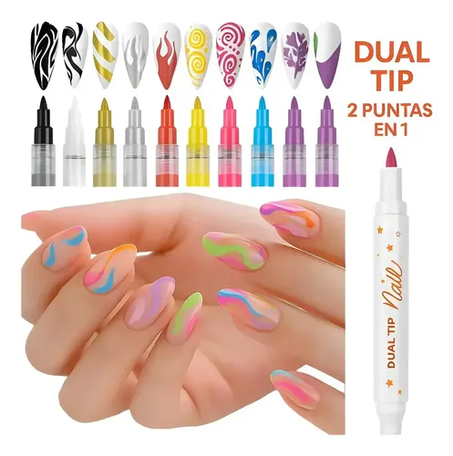 Set X12 Marcadores Para Uñas Decoración Líner Pincel Fibra