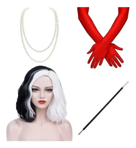 2026 Set De Regalo De Peluca Cruella For Mujer En Blanco Y