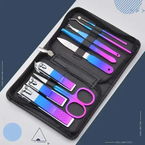 Kit De Manicura De Acero Inoxidable De 9 Piezas Con Funda Co