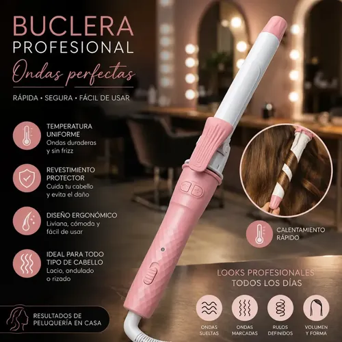 Buclera Rizadora 25mm Temperatura Ajustable Cable Giratorio Accesorios Peine Pinzas Ideal Peinados Ondas Rulos Styling Hair Curler Viaje