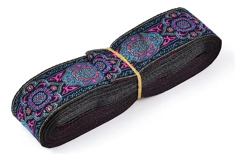 Cinta De Poliéster Con Bordado Étnico Y Floral De 7 M Magenta Floral