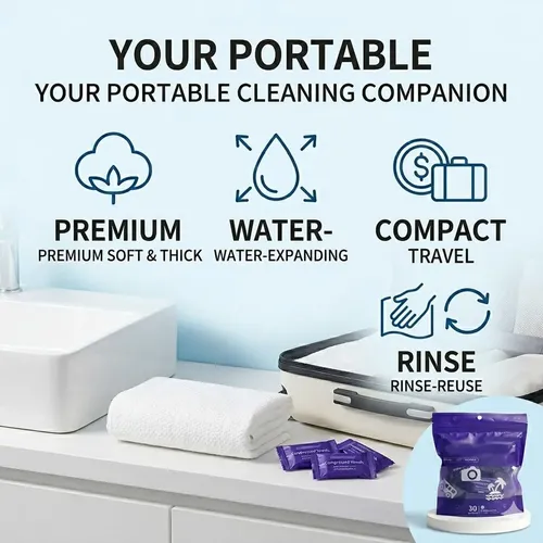 Compressed Towels 30 Pack  Disposable Pure Cotton Face