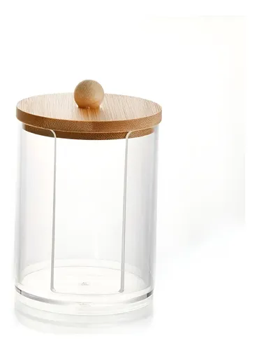 Organizador de Maquillaje Acrílico Transparente con Tapa de Bambú SSHOPPER