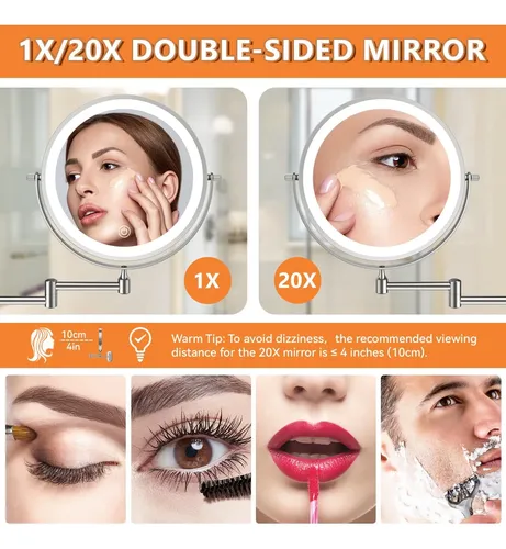 Espejo De Maquillaje Doble Auxmir, Con Luz Led, 1x Y 20x
