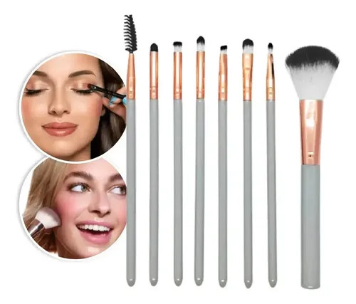 Set 8 Brochas Y Pinceles De Fibra Dual Mely Viral Gris